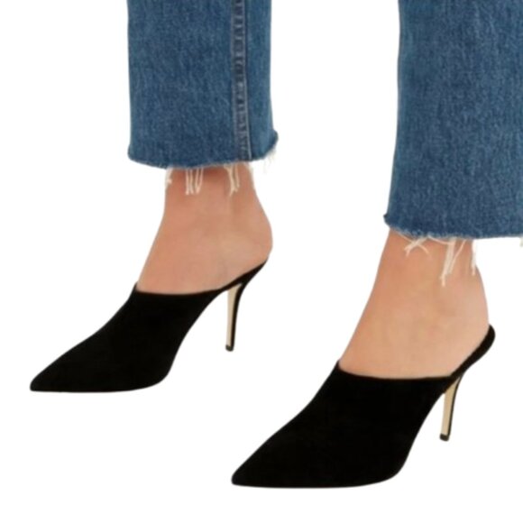 Paul Andrew Certosa Mules Heels Womens 39 Navy Blue Suede Pointed Toe Stiletto